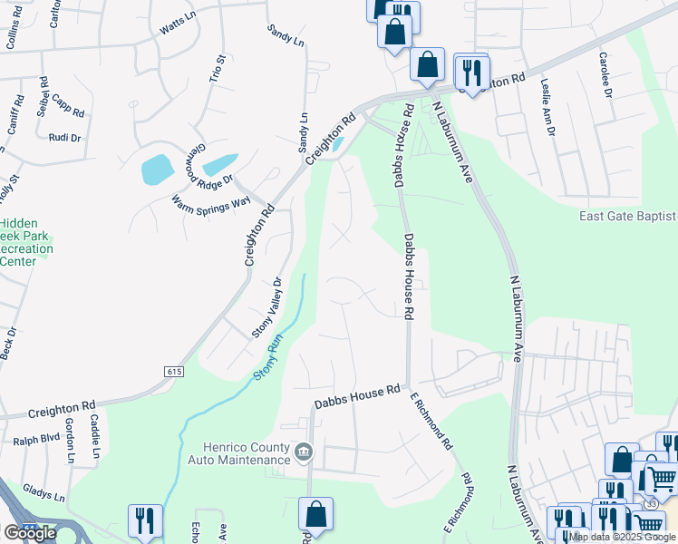 map of restaurants, bars, coffee shops, grocery stores, and more near 917 Wheelwood Way in Richmond