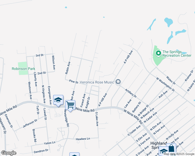 map of restaurants, bars, coffee shops, grocery stores, and more near 306 Knight Drive in Richmond