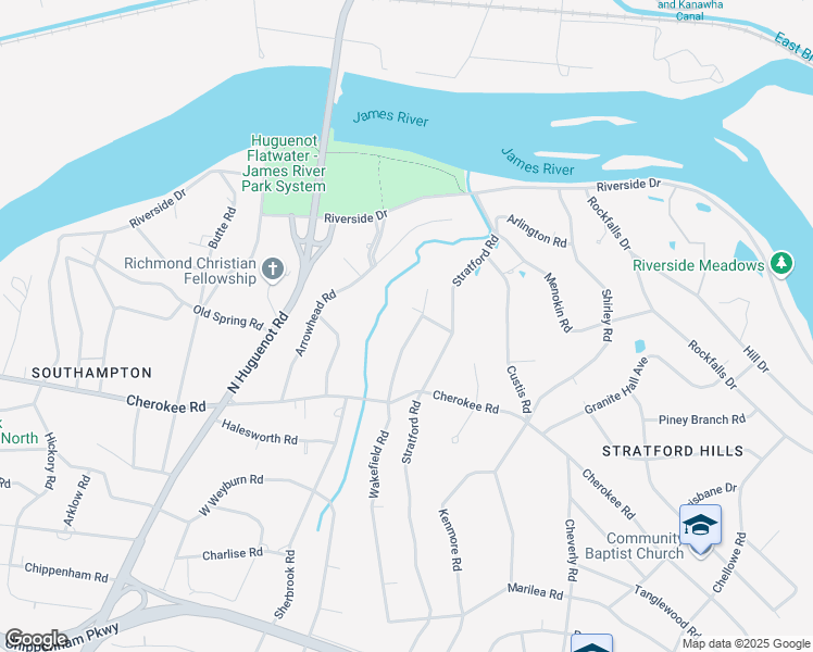map of restaurants, bars, coffee shops, grocery stores, and more near 4330 Wakefield Road in Richmond