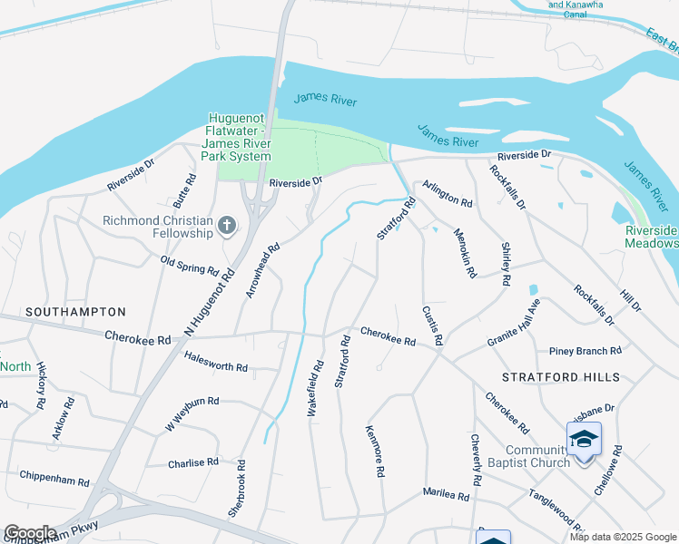 map of restaurants, bars, coffee shops, grocery stores, and more near 4330 Wakefield Road in Richmond