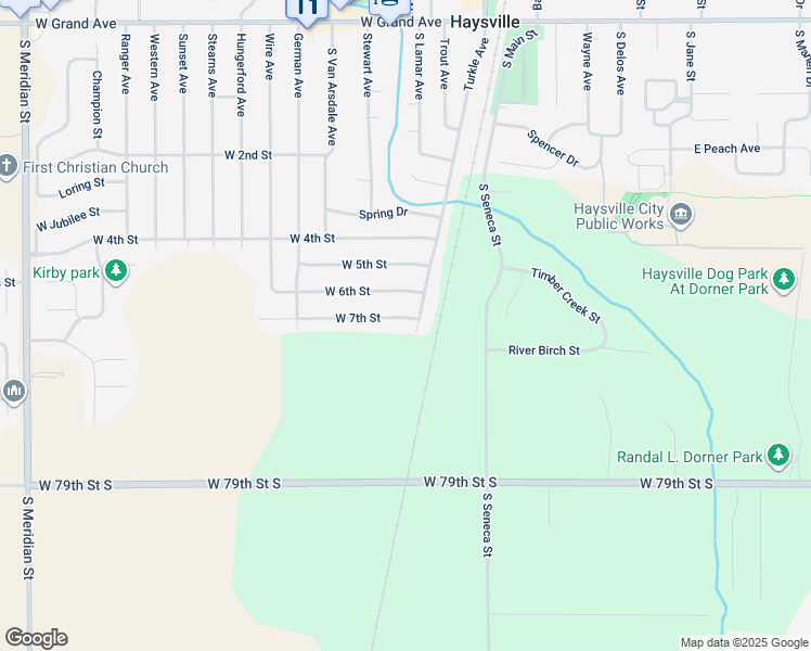 map of restaurants, bars, coffee shops, grocery stores, and more near 327 West 6th Street in Haysville