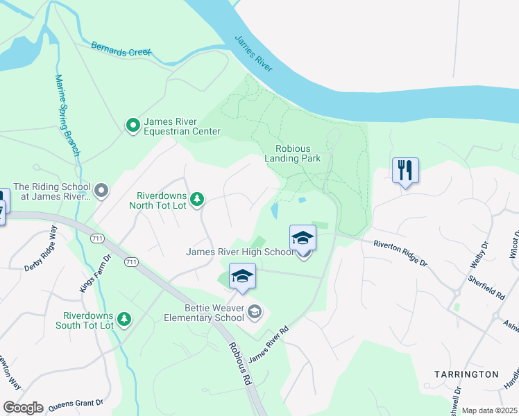 map of restaurants, bars, coffee shops, grocery stores, and more near 14013 Grace Wood Place in Midlothian
