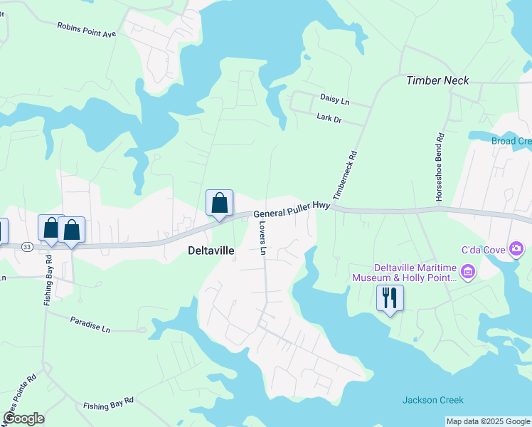map of restaurants, bars, coffee shops, grocery stores, and more near in Deltaville