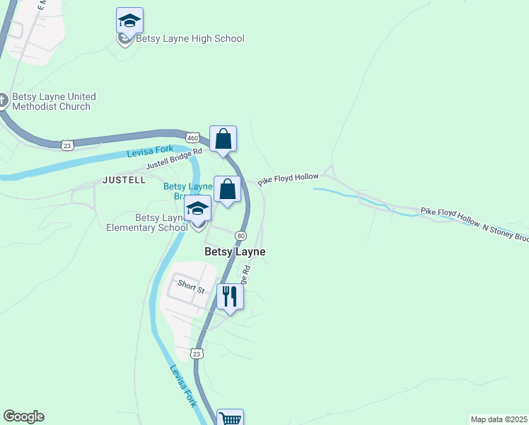 map of restaurants, bars, coffee shops, grocery stores, and more near in Betsy Layne