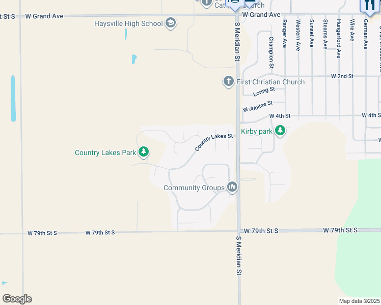 map of restaurants, bars, coffee shops, grocery stores, and more near 1922 Country Lakes Street in Haysville
