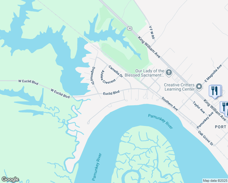 map of restaurants, bars, coffee shops, grocery stores, and more near 560 Euclid Boulevard in West Point