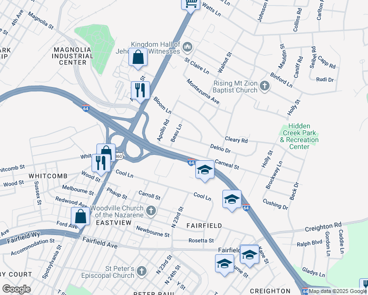 map of restaurants, bars, coffee shops, grocery stores, and more near 1908 Carneal Street in Richmond
