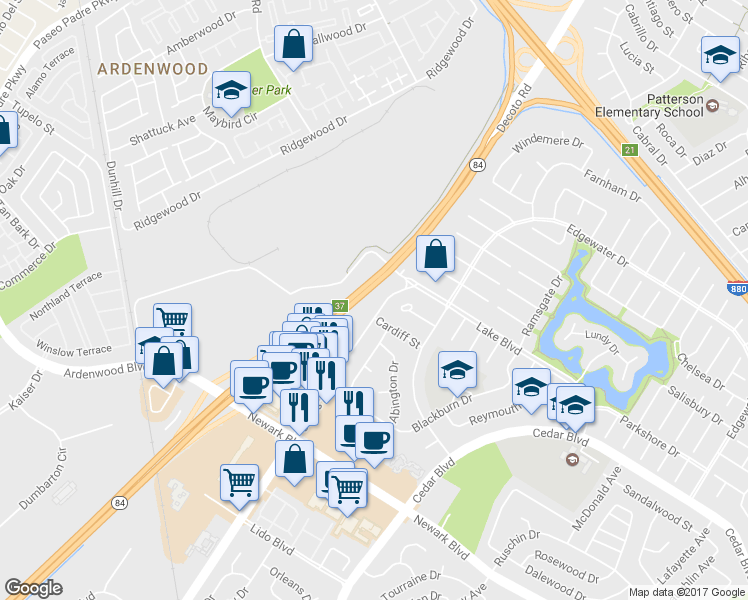 map of restaurants, bars, coffee shops, grocery stores, and more near 5359 Jarvis Avenue in Newark