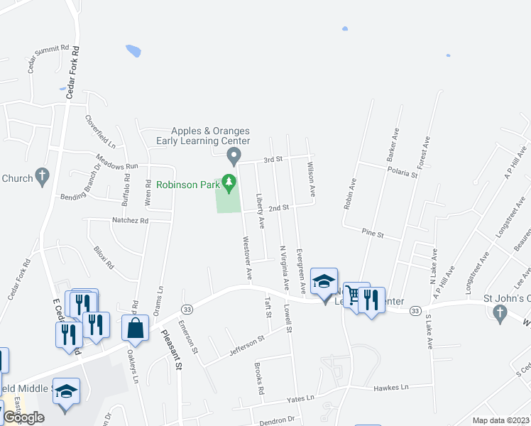 map of restaurants, bars, coffee shops, grocery stores, and more near 135 Liberty Avenue in Richmond