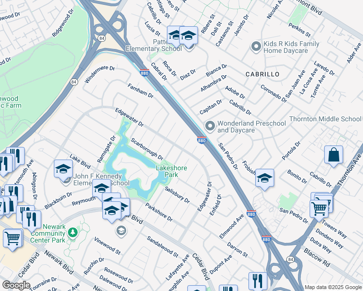 map of restaurants, bars, coffee shops, grocery stores, and more near 4987 Winchester Place in Newark