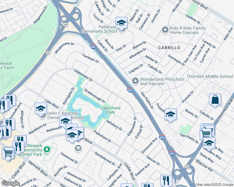 map of restaurants, bars, coffee shops, grocery stores, and more near 4987 Winchester Place in Newark