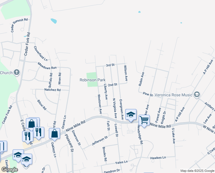 map of restaurants, bars, coffee shops, grocery stores, and more near 135 Liberty Avenue in Richmond