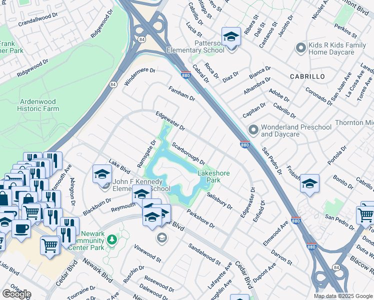 map of restaurants, bars, coffee shops, grocery stores, and more near 5093 Dorking Court in Newark