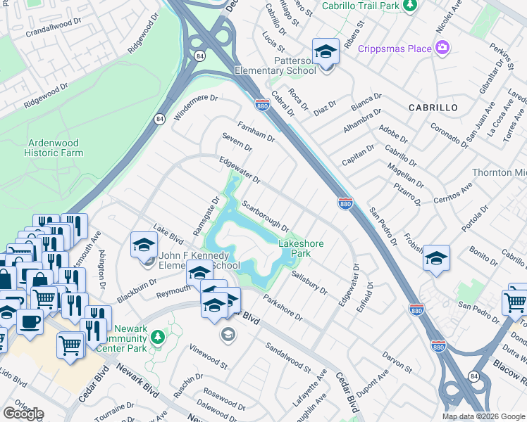map of restaurants, bars, coffee shops, grocery stores, and more near 5093 Dorking Court in Newark