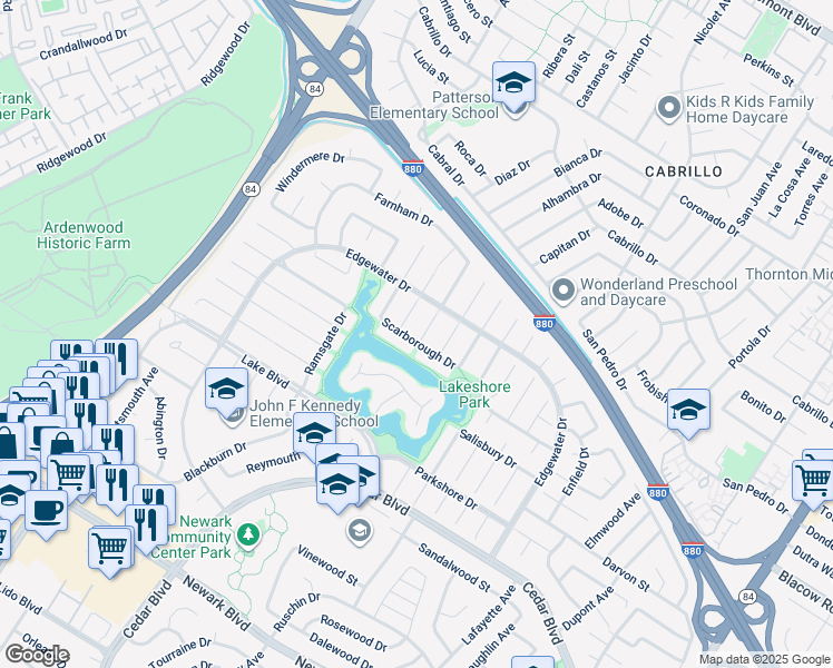 map of restaurants, bars, coffee shops, grocery stores, and more near 5093 Dorking Court in Newark