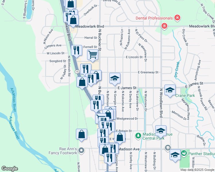 map of restaurants, bars, coffee shops, grocery stores, and more near 1109 North Baltimore Avenue in Derby