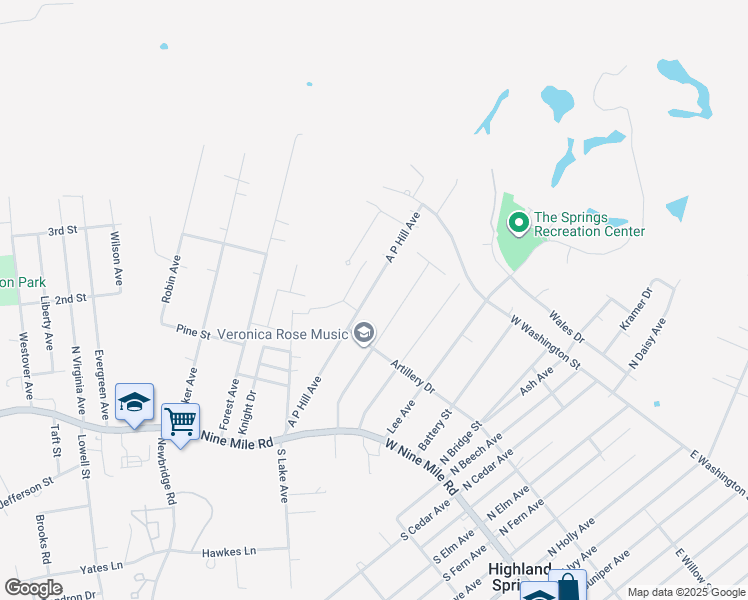 map of restaurants, bars, coffee shops, grocery stores, and more near 109 A P Hill Avenue in Highland Springs