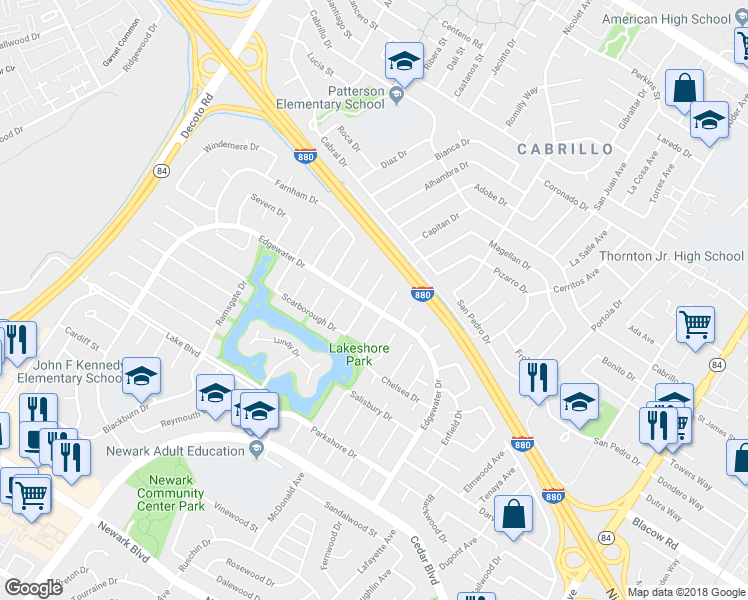 map of restaurants, bars, coffee shops, grocery stores, and more near 4980 Stafford Place in Newark