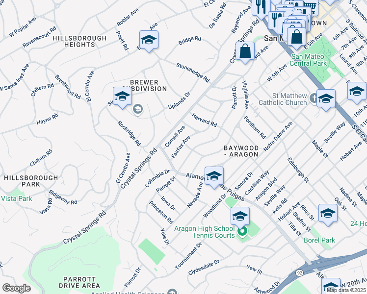 map of restaurants, bars, coffee shops, grocery stores, and more near 300 Jackson Street in San Mateo