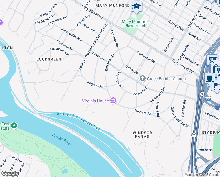 map of restaurants, bars, coffee shops, grocery stores, and more near 4310 Sulgrave Road in Richmond