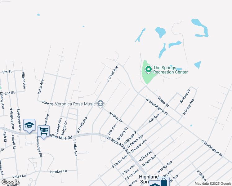 map of restaurants, bars, coffee shops, grocery stores, and more near 115 Longstreet Avenue in Highland Springs