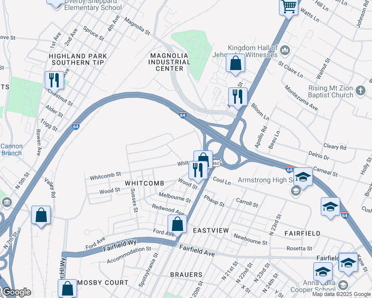 map of restaurants, bars, coffee shops, grocery stores, and more near 2000 Anniston Street in Richmond