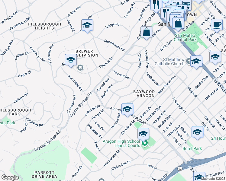 map of restaurants, bars, coffee shops, grocery stores, and more near 300 Jackson Street in San Mateo