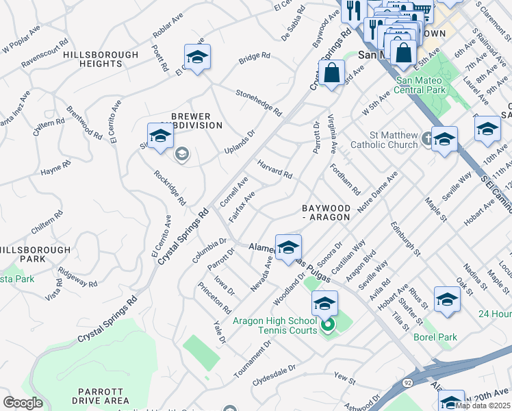 map of restaurants, bars, coffee shops, grocery stores, and more near 300 Jackson Street in San Mateo