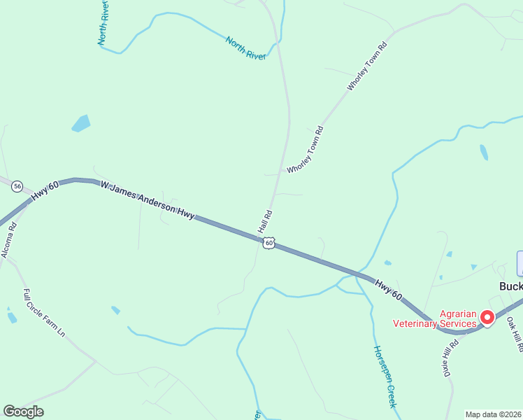 map of restaurants, bars, coffee shops, grocery stores, and more near 12097 West James Anderson Highway in Buckingham