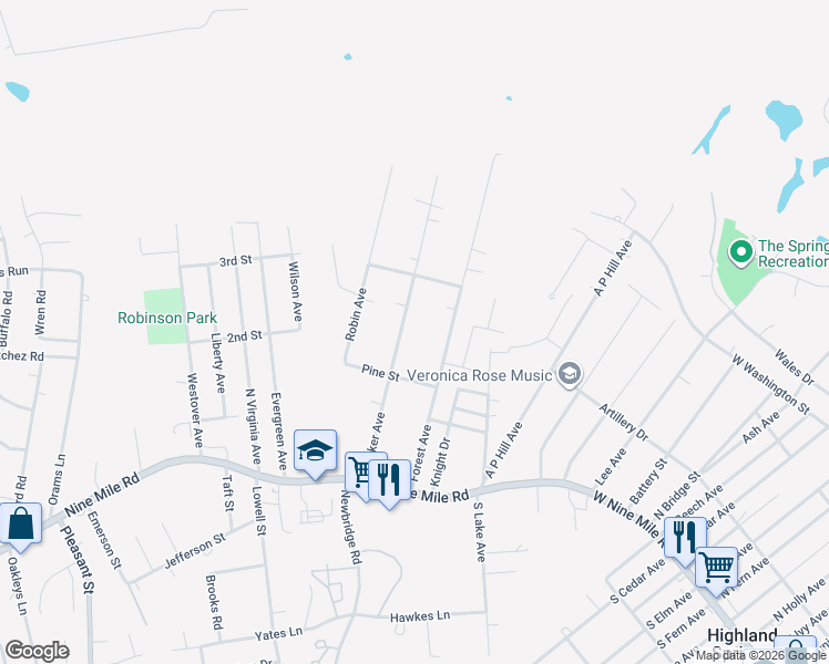 map of restaurants, bars, coffee shops, grocery stores, and more near 214 Forest Avenue in Richmond