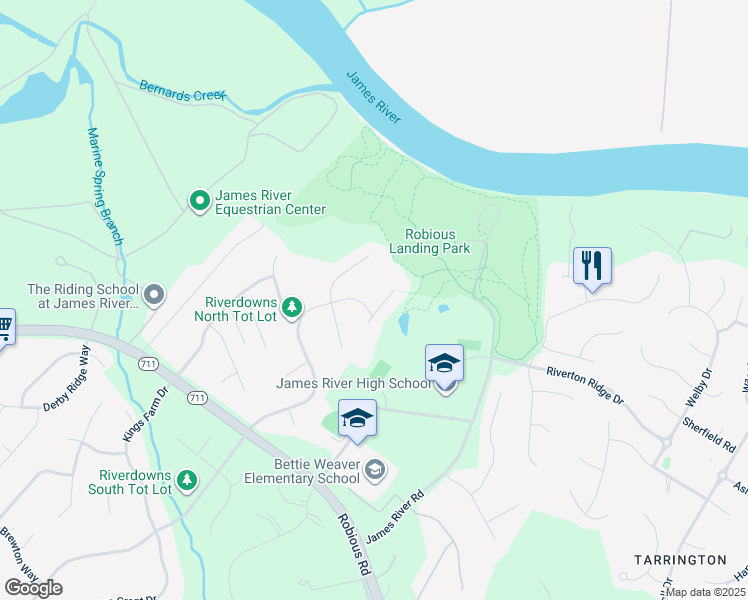 map of restaurants, bars, coffee shops, grocery stores, and more near 4018 Riverdowns North Drive in Midlothian