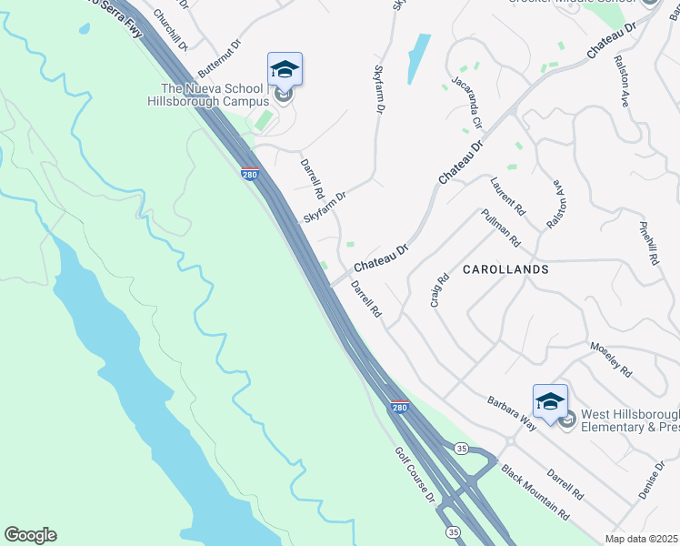 map of restaurants, bars, coffee shops, grocery stores, and more near 800 Chateau Drive in Hillsborough