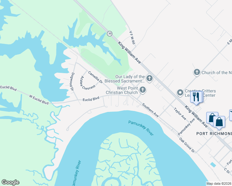 map of restaurants, bars, coffee shops, grocery stores, and more near in West Point