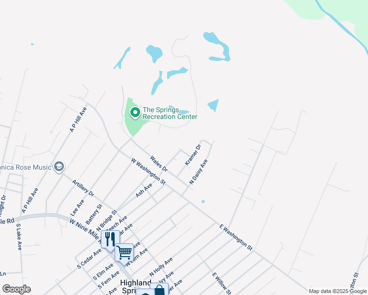 map of restaurants, bars, coffee shops, grocery stores, and more near 606 Trellis Lane in Highland Springs