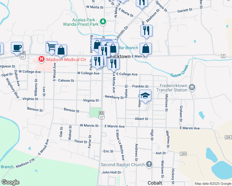 map of restaurants, bars, coffee shops, grocery stores, and more near 309 South Mine La Motte Avenue in Fredericktown