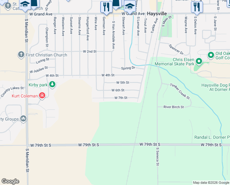 map of restaurants, bars, coffee shops, grocery stores, and more near 413 West 6th Street in Haysville