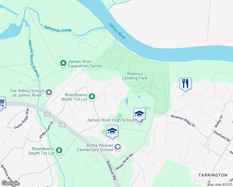 map of restaurants, bars, coffee shops, grocery stores, and more near 4018 Riverdowns North Drive in Midlothian