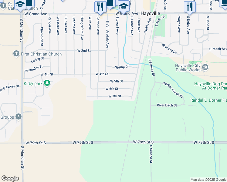 map of restaurants, bars, coffee shops, grocery stores, and more near 413 W 6th St in Haysville