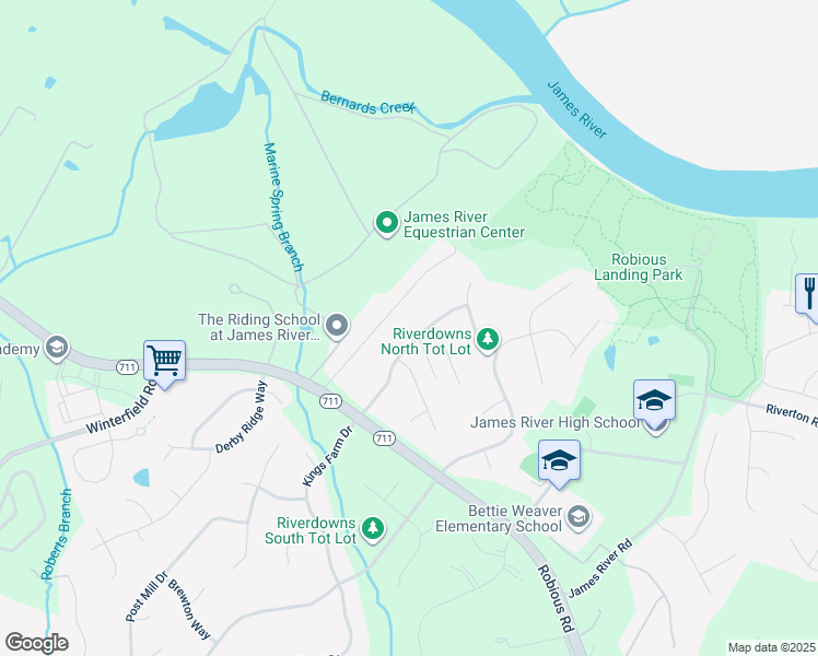 map of restaurants, bars, coffee shops, grocery stores, and more near 3712 Lenox Forest Drive in Midlothian