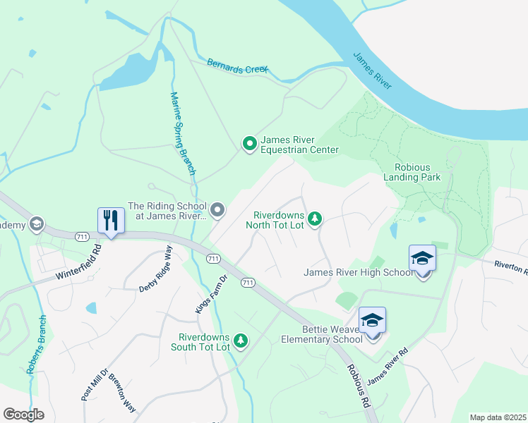map of restaurants, bars, coffee shops, grocery stores, and more near 3712 Lenox Forest Drive in Midlothian