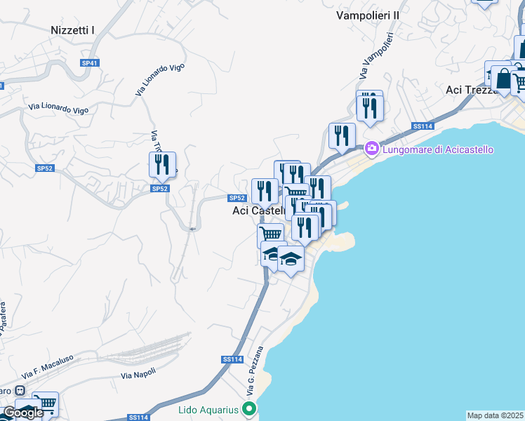 map of restaurants, bars, coffee shops, grocery stores, and more near in Aci Castello