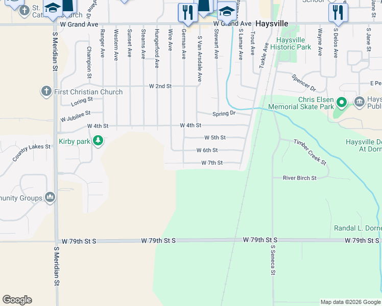 map of restaurants, bars, coffee shops, grocery stores, and more near 515 West 6th Street in Haysville