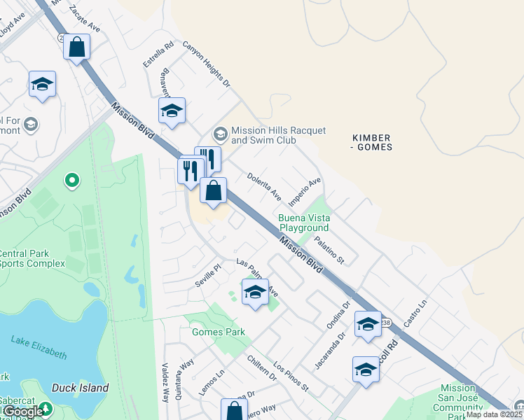 map of restaurants, bars, coffee shops, grocery stores, and more near 67 Delegado Court in Fremont