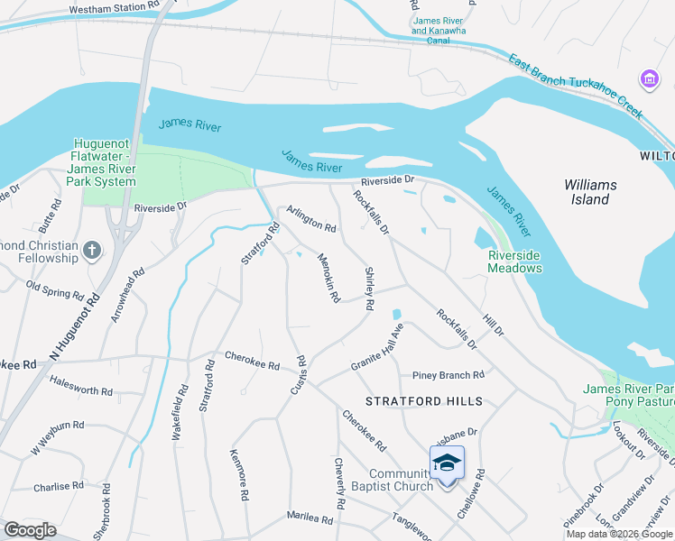 map of restaurants, bars, coffee shops, grocery stores, and more near 4430 Menokin Road in Richmond