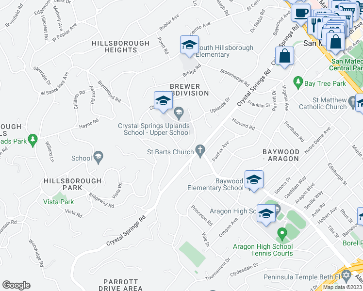 map of restaurants, bars, coffee shops, grocery stores, and more near 90 Rockridge Road in Hillsborough