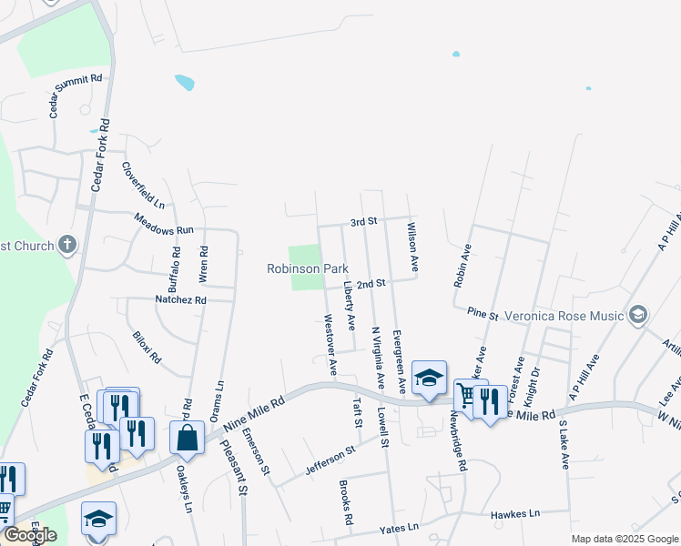 map of restaurants, bars, coffee shops, grocery stores, and more near 204 Liberty Avenue in Richmond