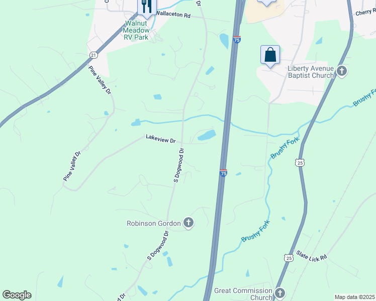 map of restaurants, bars, coffee shops, grocery stores, and more near 465 South Dogwood Drive in Berea