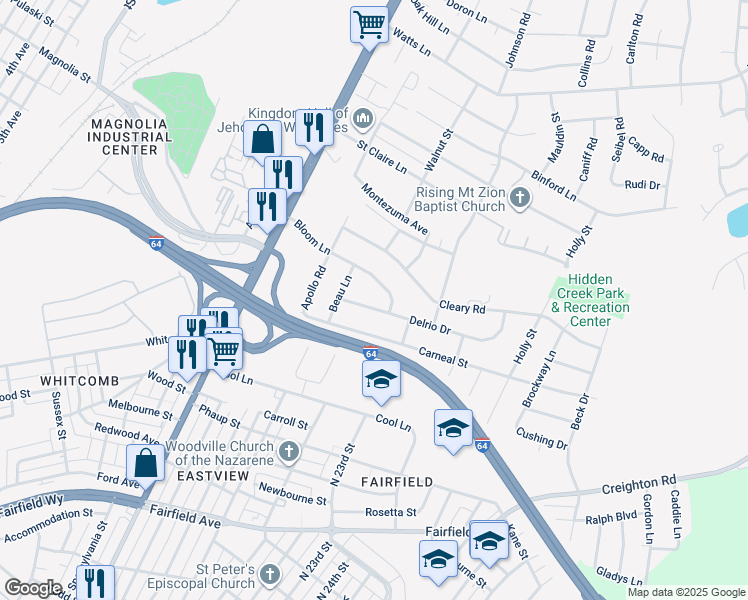 map of restaurants, bars, coffee shops, grocery stores, and more near 1910 Delrio Drive in Richmond