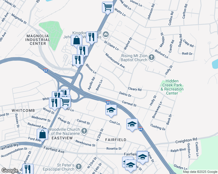 map of restaurants, bars, coffee shops, grocery stores, and more near 1910 Delrio Drive in Richmond