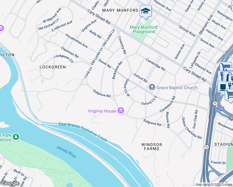 map of restaurants, bars, coffee shops, grocery stores, and more near 4310 Sulgrave Road in Richmond